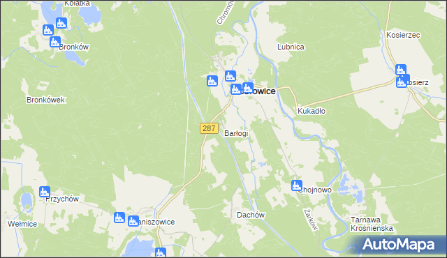 mapa Barłogi gmina Bobrowice, Barłogi gmina Bobrowice na mapie Targeo