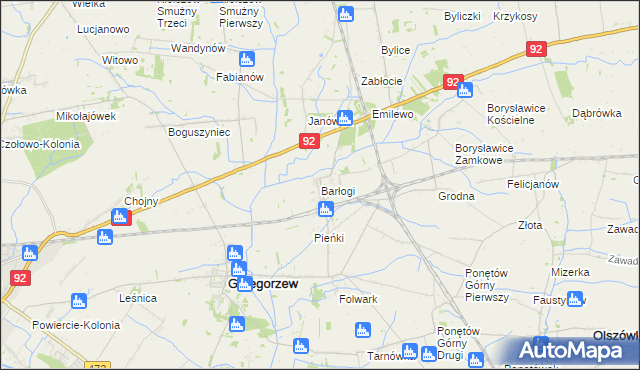 mapa Barłogi gmina Grzegorzew, Barłogi gmina Grzegorzew na mapie Targeo
