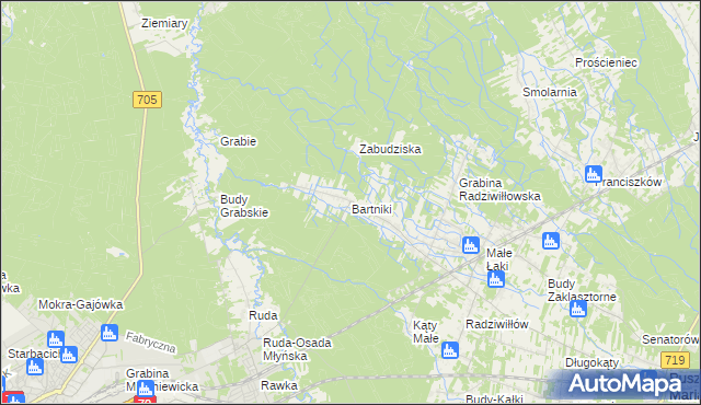 mapa Bartniki gmina Puszcza Mariańska, Bartniki gmina Puszcza Mariańska na mapie Targeo