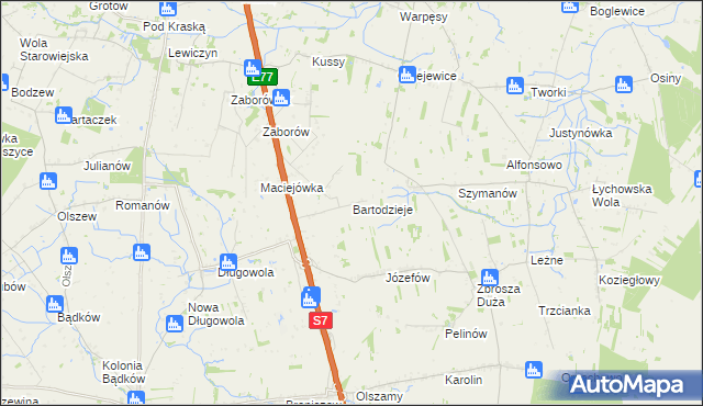 mapa Bartodzieje gmina Belsk Duży, Bartodzieje gmina Belsk Duży na mapie Targeo