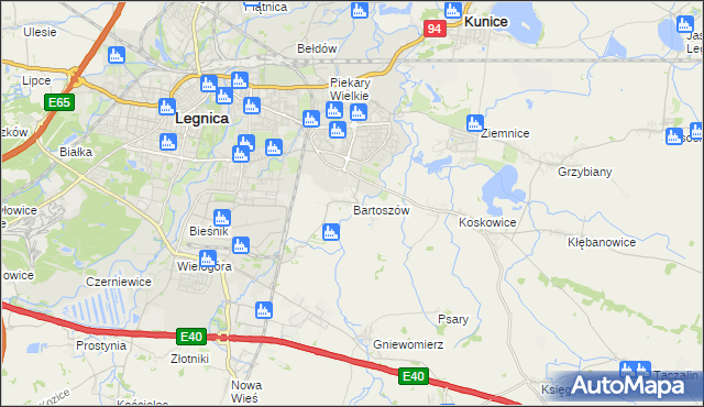 mapa Bartoszów gmina Legnickie Pole, Bartoszów gmina Legnickie Pole na mapie Targeo