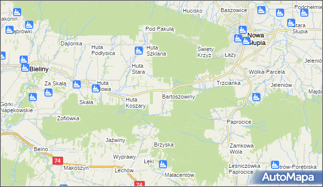 mapa Bartoszowiny, Bartoszowiny na mapie Targeo