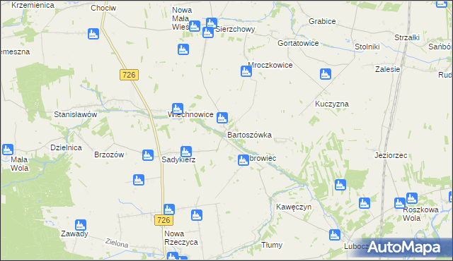 mapa Bartoszówka gmina Rzeczyca, Bartoszówka gmina Rzeczyca na mapie Targeo
