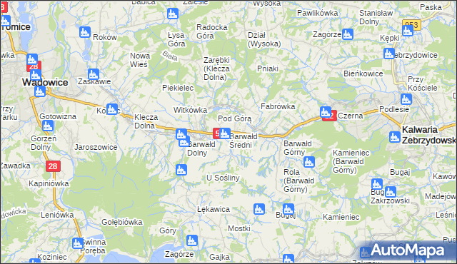 mapa Barwałd Średni, Barwałd Średni na mapie Targeo