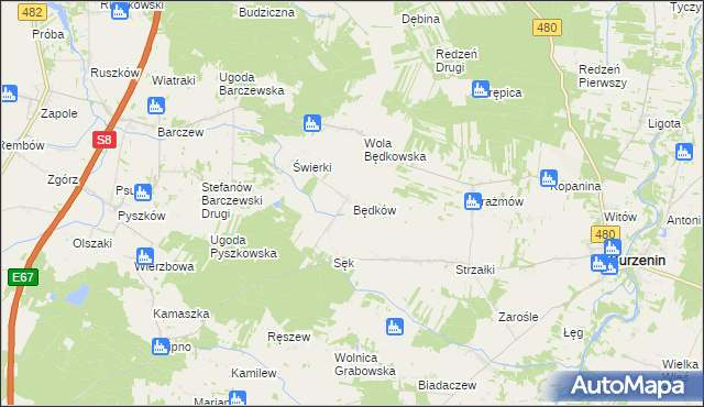 mapa Będków gmina Burzenin, Będków gmina Burzenin na mapie Targeo