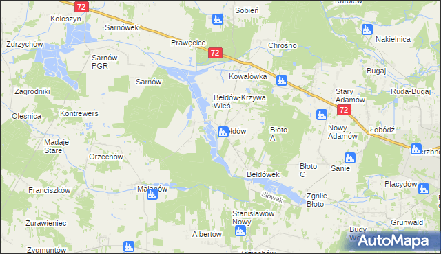 mapa Bełdów, Bełdów na mapie Targeo