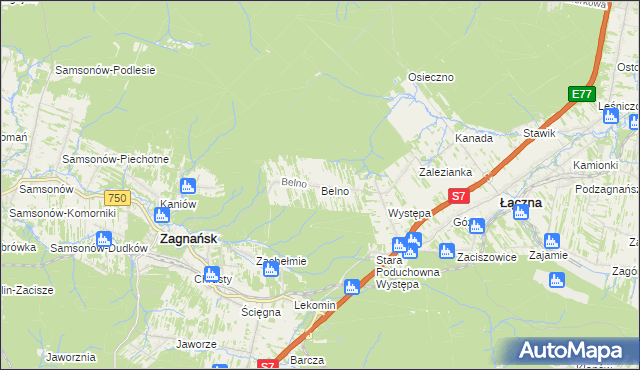 mapa Belno gmina Zagnańsk, Belno gmina Zagnańsk na mapie Targeo