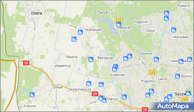 mapa Bezrzecze, Bezrzecze na mapie Targeo