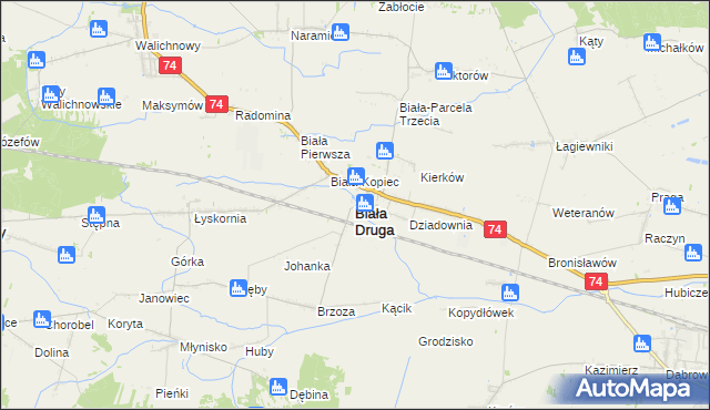 mapa Biała Druga gmina Biała, Biała Druga gmina Biała na mapie Targeo