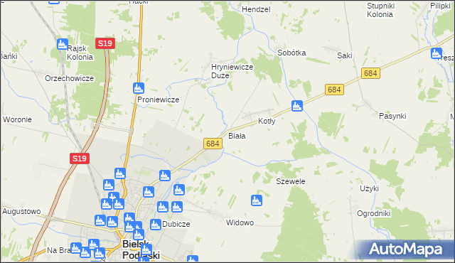 mapa Biała gmina Bielsk Podlaski, Biała gmina Bielsk Podlaski na mapie Targeo