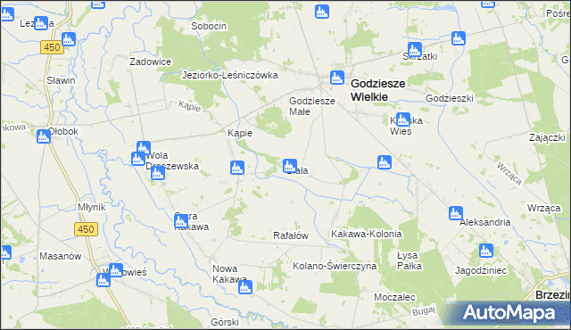 mapa Biała gmina Godziesze Wielkie, Biała gmina Godziesze Wielkie na mapie Targeo