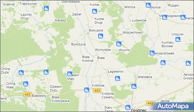 mapa Biała gmina Grodziec, Biała gmina Grodziec na mapie Targeo