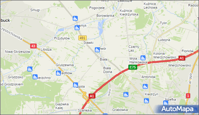 mapa Biała gmina Kłobuck, Biała gmina Kłobuck na mapie Targeo