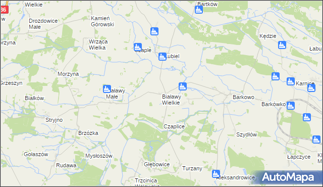 mapa Białawy Wielkie, Białawy Wielkie na mapie Targeo