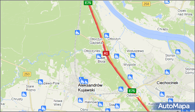 mapa Białe Błota gmina Aleksandrów Kujawski, Białe Błota gmina Aleksandrów Kujawski na mapie Targeo