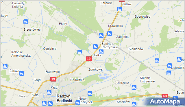 mapa Białka gmina Radzyń Podlaski, Białka gmina Radzyń Podlaski na mapie Targeo