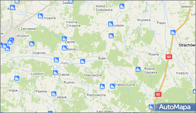 mapa Białki gmina Tłuszcz, Białki gmina Tłuszcz na mapie Targeo