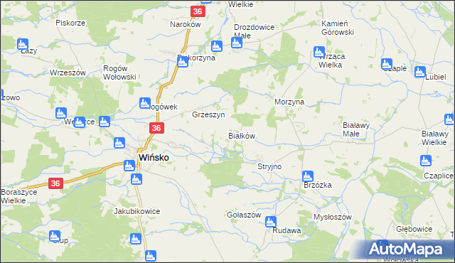 mapa Białków gmina Wińsko, Białków gmina Wińsko na mapie Targeo