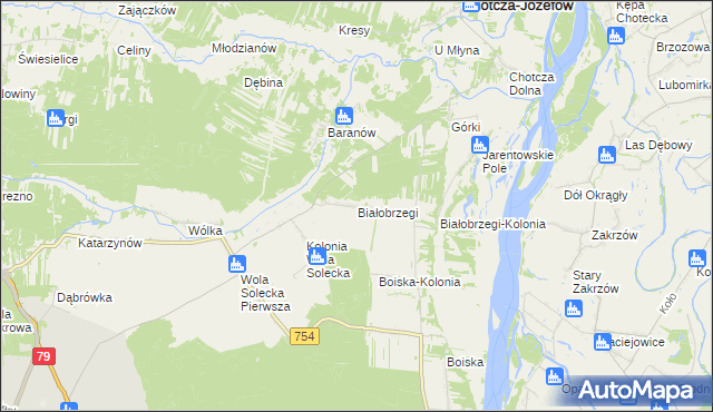 mapa Białobrzegi gmina Chotcza, Białobrzegi gmina Chotcza na mapie Targeo
