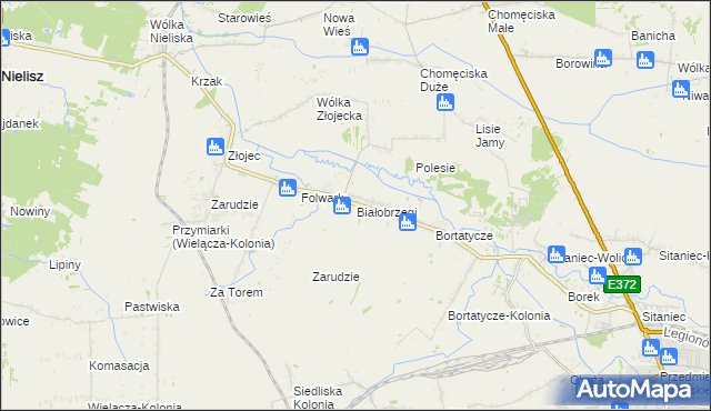 mapa Białobrzegi gmina Zamość, Białobrzegi gmina Zamość na mapie Targeo