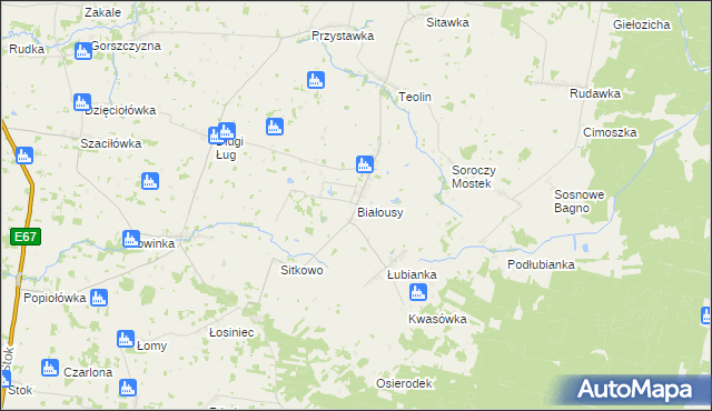 mapa Białousy, Białousy na mapie Targeo