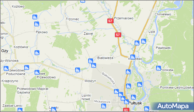 mapa Białowieża gmina Pułtusk, Białowieża gmina Pułtusk na mapie Targeo