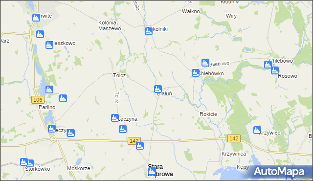 mapa Białuń gmina Stara Dąbrowa, Białuń gmina Stara Dąbrowa na mapie Targeo