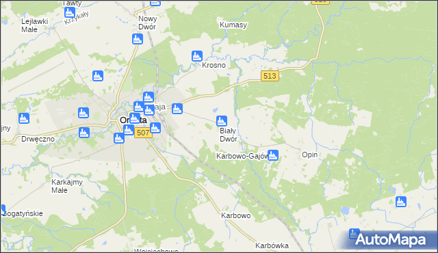 mapa Biały Dwór gmina Orneta, Biały Dwór gmina Orneta na mapie Targeo