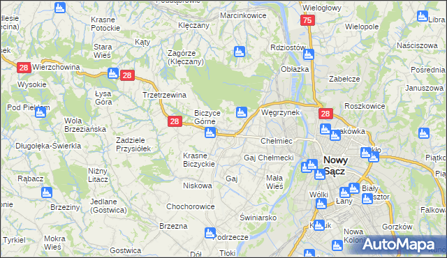 mapa Biczyce Dolne, Biczyce Dolne na mapie Targeo