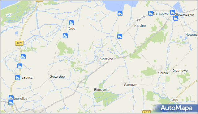 mapa Bieczyno, Bieczyno na mapie Targeo