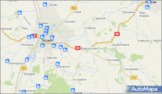 mapa Biedrzychów gmina Strzelin, Biedrzychów gmina Strzelin na mapie Targeo