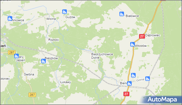 mapa Biedrzychowice Dolne, Biedrzychowice Dolne na mapie Targeo