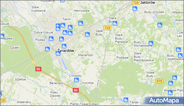 mapa Bieganów gmina Jaktorów, Bieganów gmina Jaktorów na mapie Targeo