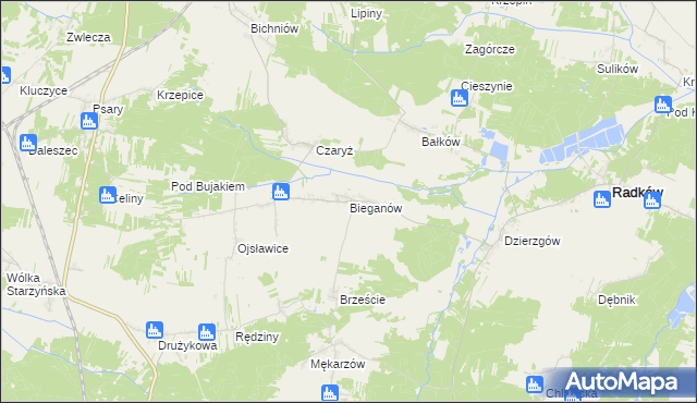 mapa Bieganów gmina Radków, Bieganów gmina Radków na mapie Targeo