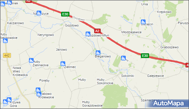 mapa Bieganowo gmina Kołaczkowo, Bieganowo gmina Kołaczkowo na mapie Targeo