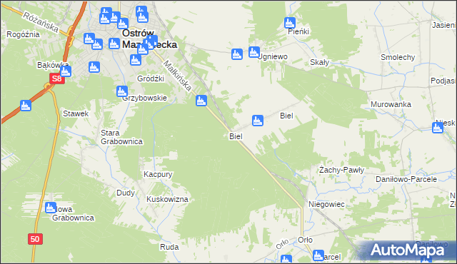 mapa Biel gmina Małkinia Górna, Biel gmina Małkinia Górna na mapie Targeo