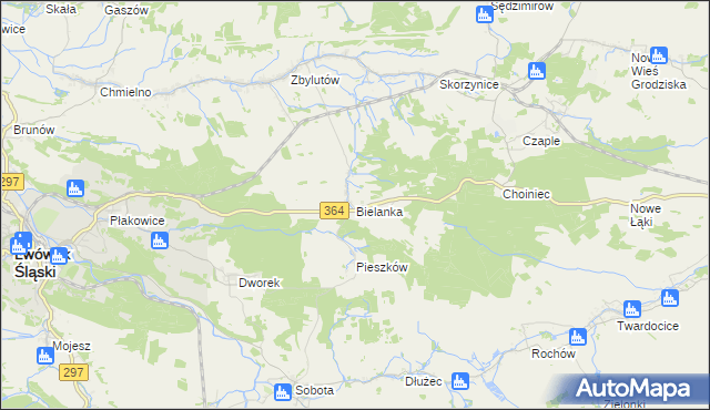 mapa Bielanka gmina Lwówek Śląski, Bielanka gmina Lwówek Śląski na mapie Targeo