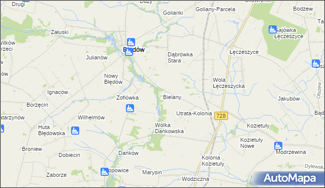 mapa Bielany gmina Błędów, Bielany gmina Błędów na mapie Targeo