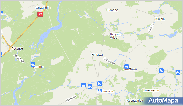 mapa Bielawa gmina Złotów, Bielawa gmina Złotów na mapie Targeo