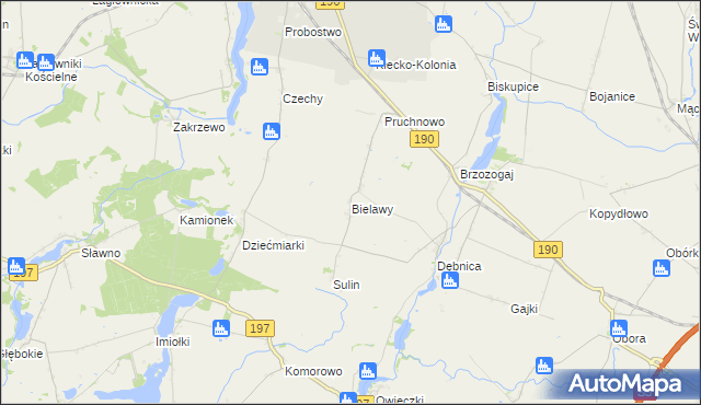 mapa Bielawy gmina Kłecko, Bielawy gmina Kłecko na mapie Targeo