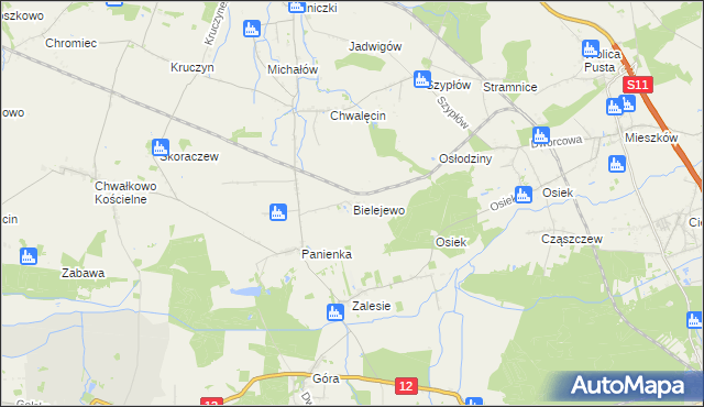 mapa Bielejewo gmina Jaraczewo, Bielejewo gmina Jaraczewo na mapie Targeo