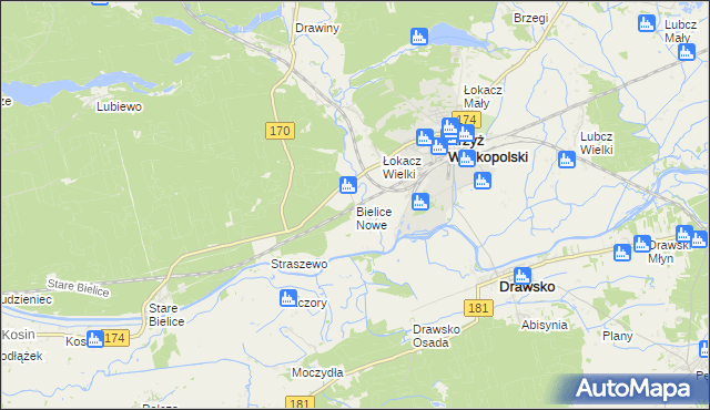 mapa Bielice Nowe, Bielice Nowe na mapie Targeo