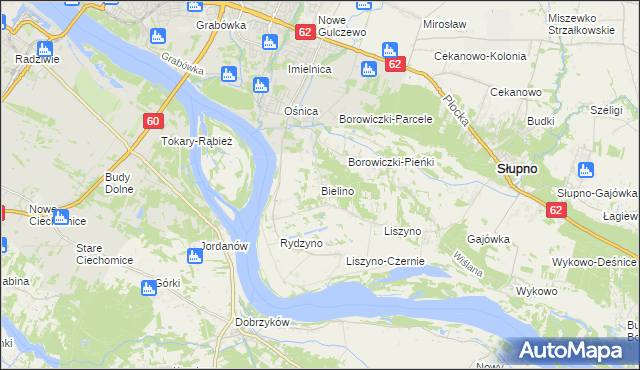 mapa Bielino gmina Słupno, Bielino gmina Słupno na mapie Targeo