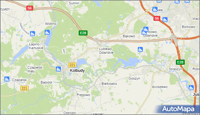 mapa Bielkowo gmina Kolbudy, Bielkowo gmina Kolbudy na mapie Targeo