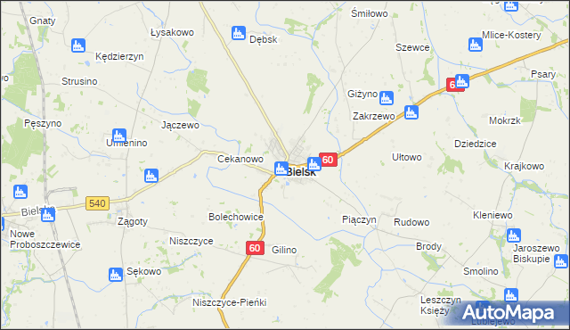 mapa Bielsk powiat płocki, Bielsk powiat płocki na mapie Targeo