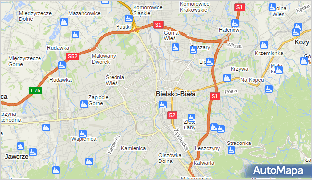 mapa Bielsko-Białej, Bielsko-Biała na mapie Targeo