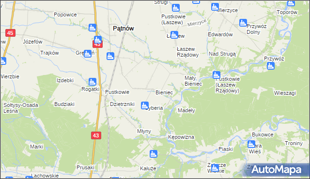 mapa Bieniec gmina Pątnów, Bieniec gmina Pątnów na mapie Targeo