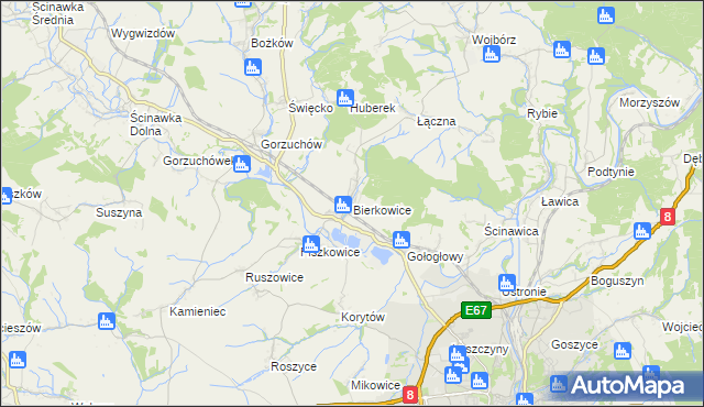 mapa Bierkowice, Bierkowice na mapie Targeo