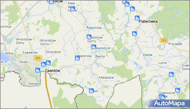 mapa Bierna gmina Sulików, Bierna gmina Sulików na mapie Targeo