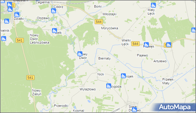 mapa Biernaty gmina Lidzbark, Biernaty gmina Lidzbark na mapie Targeo